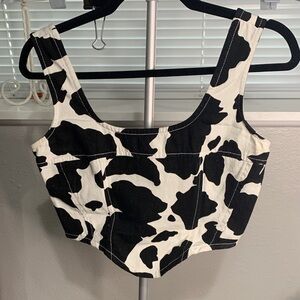 Stylish Black and White Cow‎ Print Women's Tank Top